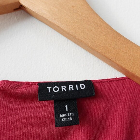 TORRID Dress 1 Red Empire Midi 1X Plus Tier Flowy Peasant Prairie Clip Dot - Picture 3 of 12